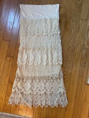 Solitaire Womens Open Knit Crochet Lace Midi Maxi Skirt Sz L Boho Indie Cottage
